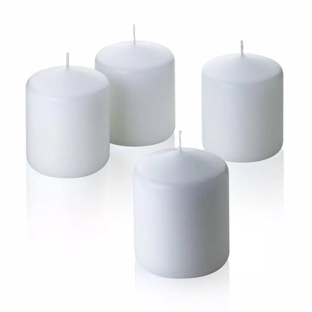 Light In The Dark 3 in. x 3 in. Unscented White Paraffin Pillar Candles, 4-Count