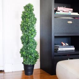 Nearly Natural 48 in. Boxwood Spiral Topiary with Gray Planter - Indoor/Outdoor Artificial Plant thumbnail 4