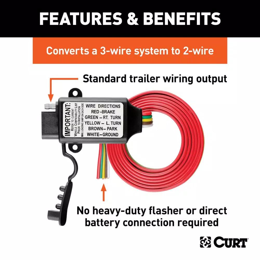 CURT 3-to-2-Wire Taillight Converter with 4-Way Flat Connector
