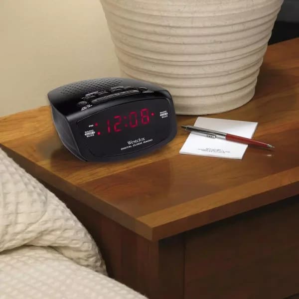 Westclox AM/FM Dual Alarm Clock Radio with Red LED Digital Display - Black