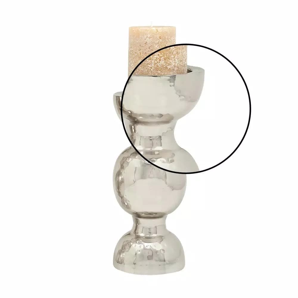 LITTON LANE 14 in. x 6 in. Classic Iron Candle Holder with Spherical Orb Accent, Polished Silver Finish