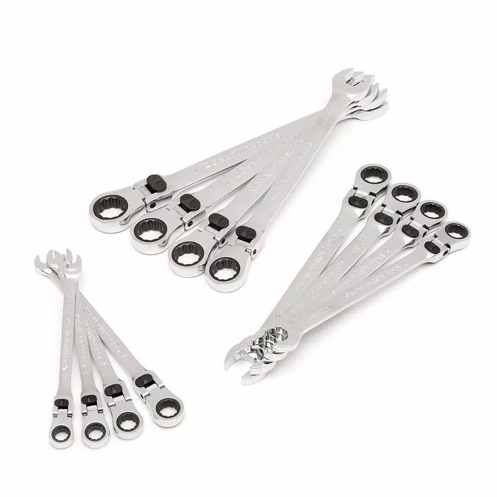 GEARWRENCH 12-Piece Metric Flex-Head Ratcheting Combination Wrench Set with Roll Pouch