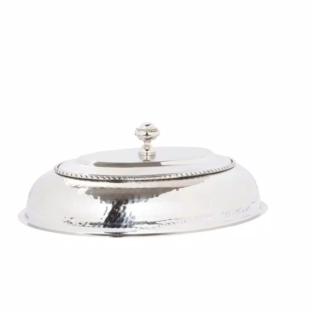 Old Dutch 6 Qt. Oval Polished Nickel over Stainless Steel Chafing Dish with Iron Stand
