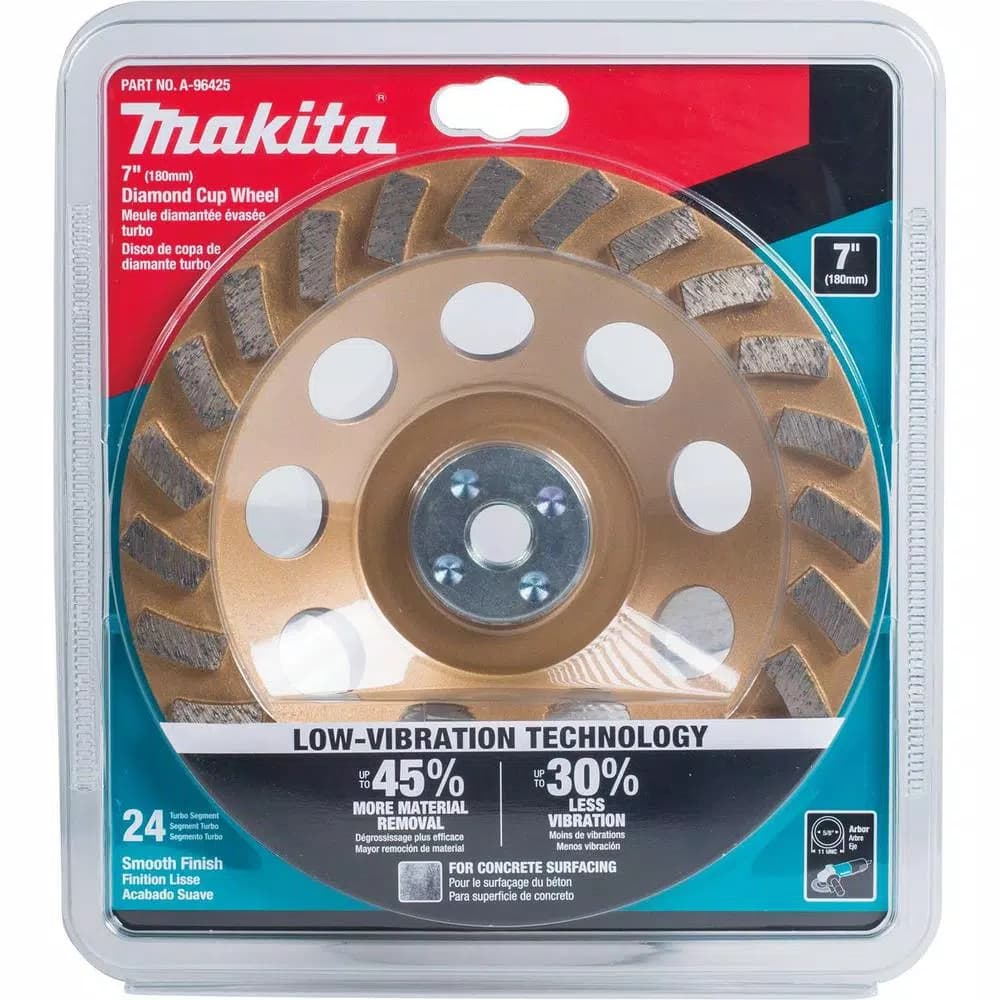 Makita 7 in. Turbo 24 Segment Diamond Cup Wheel, Anti-Vibration Design