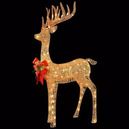 National Tree Company 48 in. Pre-lit Standing Reindeer Sculpture with 105 Clear Lights, Champagne & Red thumbnail 1