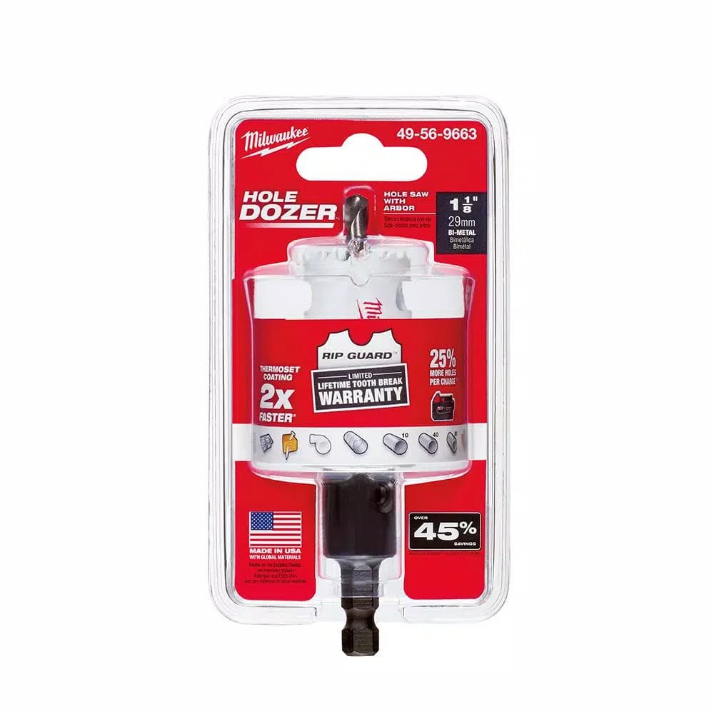 Milwaukee 1-1/8 in. Ice Hardened Bi-Metal Hole Saw with 3/8 in. Arbor & Pilot Bit