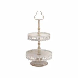 LITTON LANE 24 in. 2-Tiered Round Iron Tray Stand with Floral Bunting Overhang, Whitewashed & Rust Brown thumbnail 2