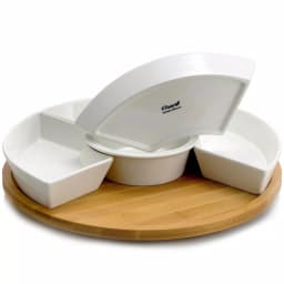 Elama Signature Collection Stoneware Appetizer and Condiment Server Set with Bamboo Lazy Susan Tray thumbnail 4