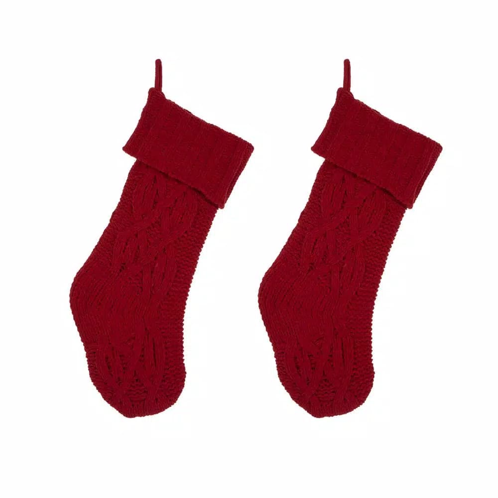 Glitzhome 22 in. Red Knitted Polyester Christmas Stockings, 2-Pack