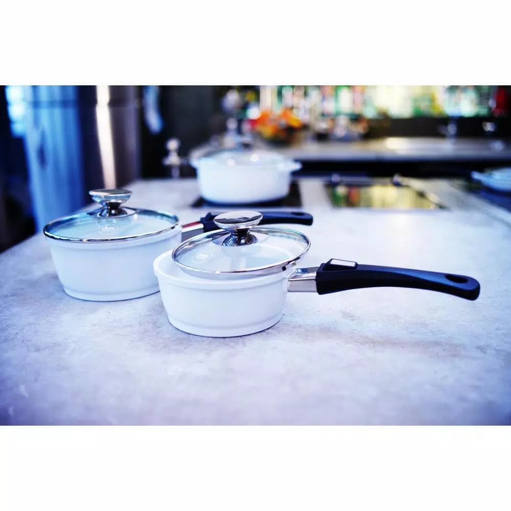 Berndes Vario Click Pearl 1.25 Qt. Cast Aluminum Ceramic Nonstick Sauce Pot with Glass Lid, White