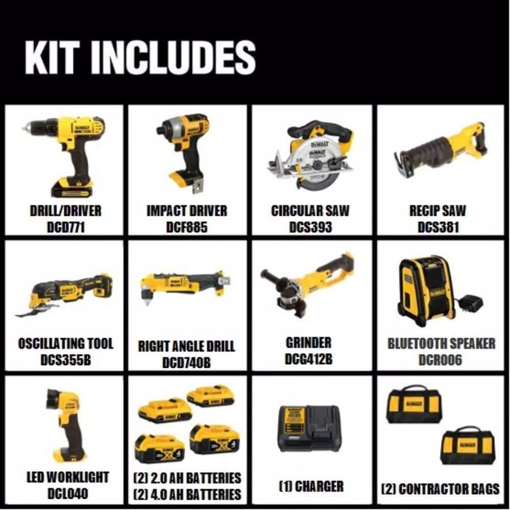 DEWALT 20V MAX Cordless 9-Tool Combo Kit with (2) 2.0Ah and (2) 4.0Ah Batteries