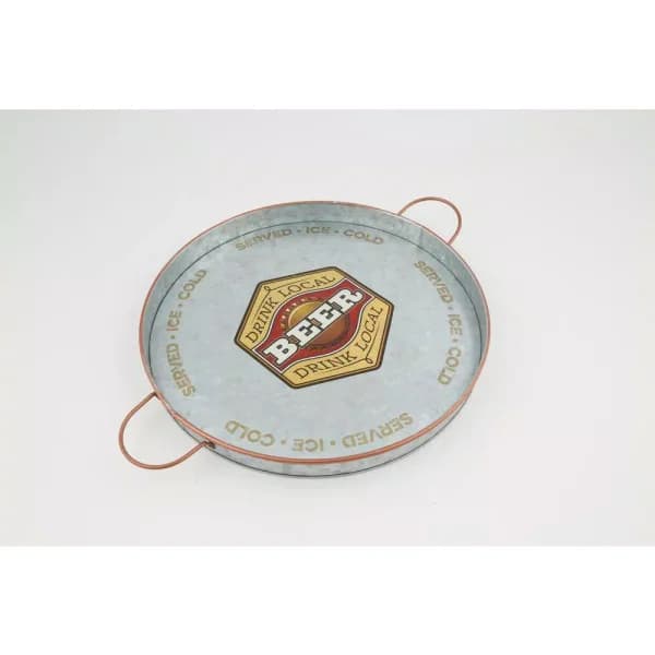 Thirstystone Galvanized Steel Round Serving Tray with Handles, 14.2 in.