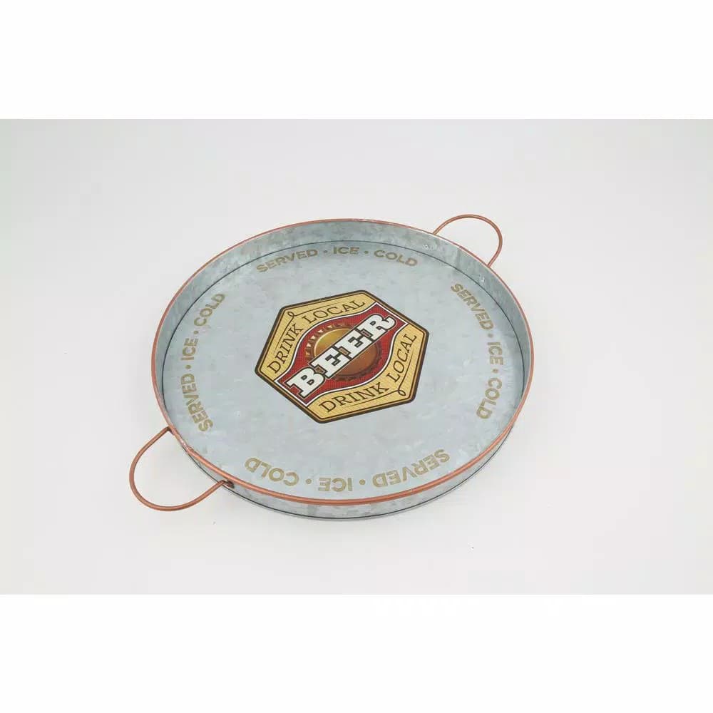 Thirstystone Galvanized Steel Round Serving Tray with Handles, 14.2 in.