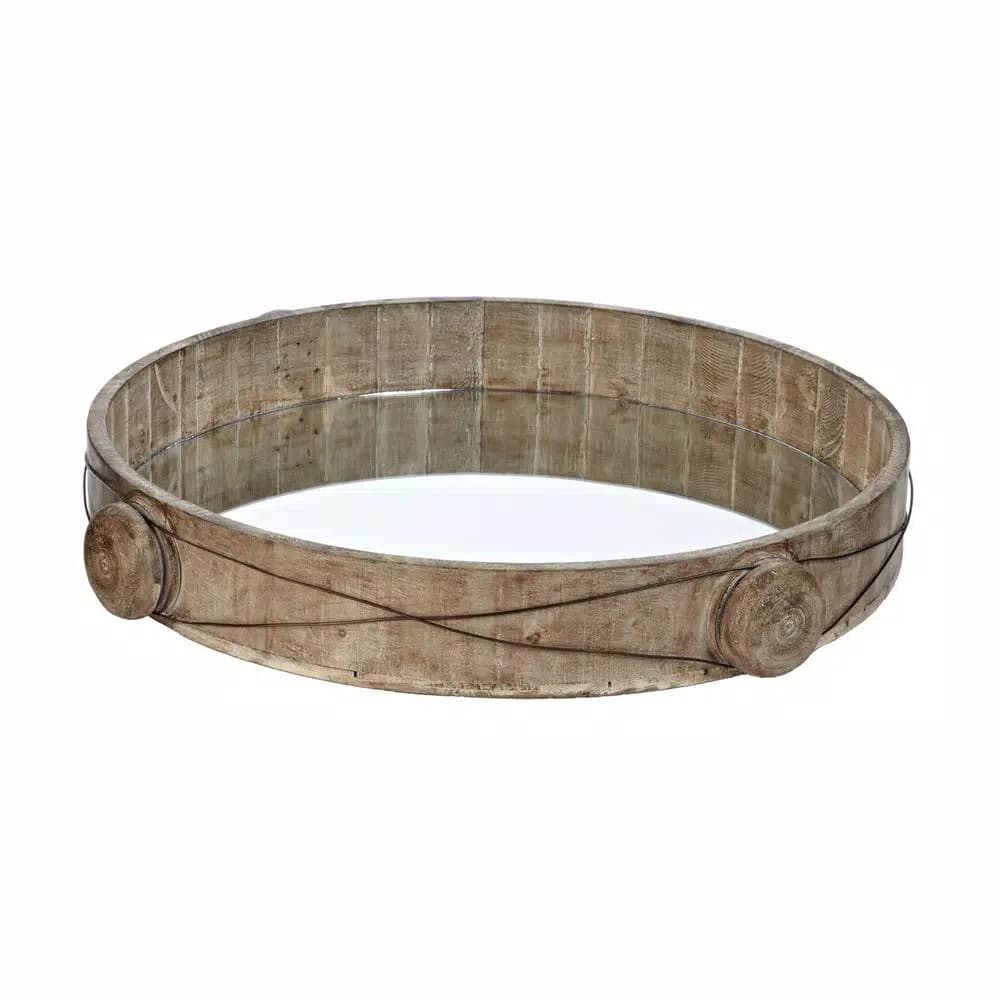 Titan Lighting Equation 19 in. Round Wood and Iron Wire Decorative Tray, Natural