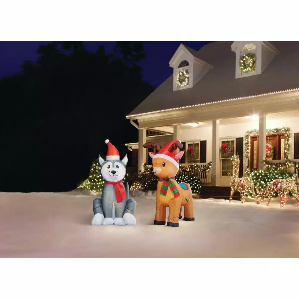 Home Accents Holiday 3.5 ft. Pre-Lit Airblown Inflatable Reindeer with LED Lights, Outdoor Holiday Decoration