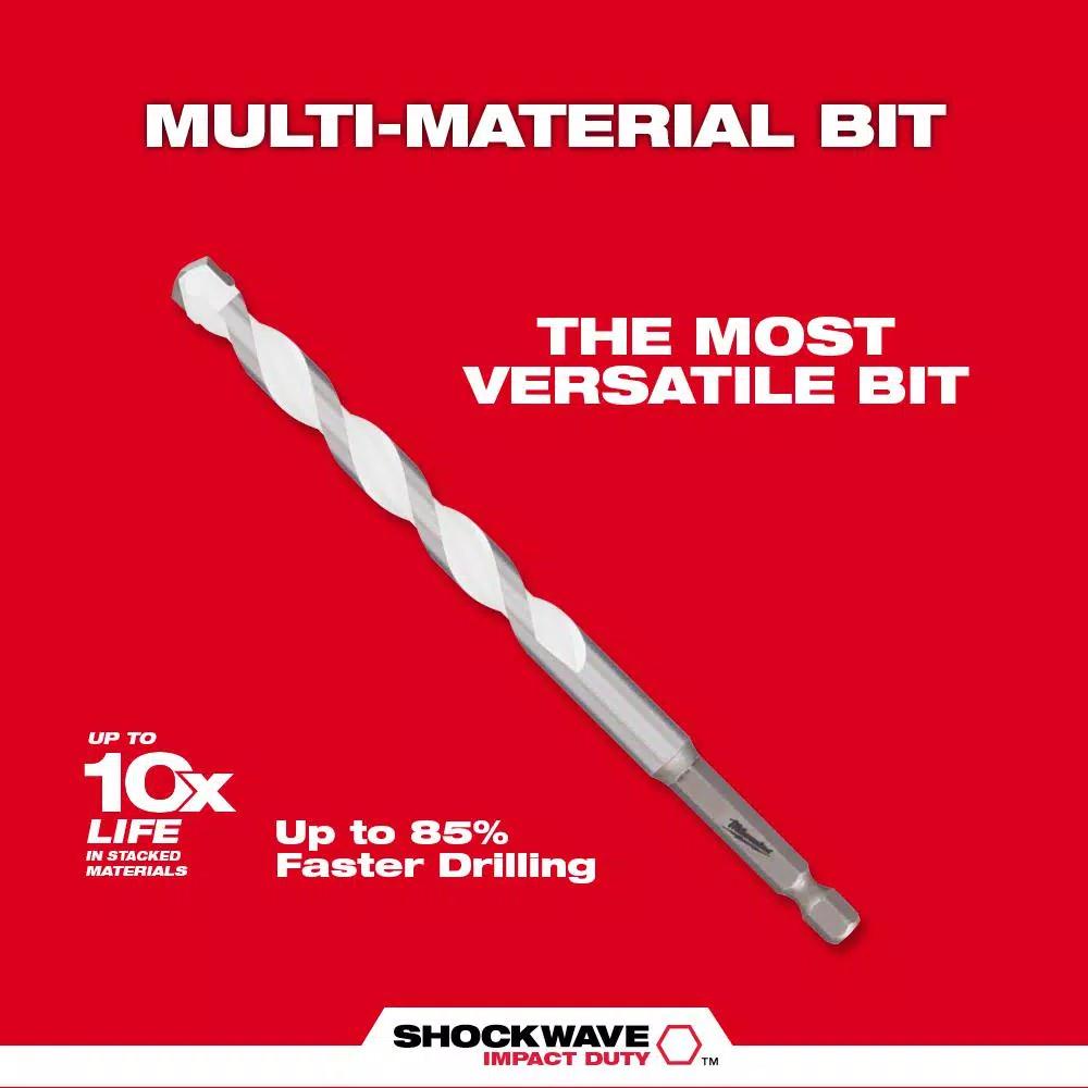 Milwaukee SHOCKWAVE 3/8 in. Carbide Multi-Material Drill Bit, 1/4 in. Hex Shank