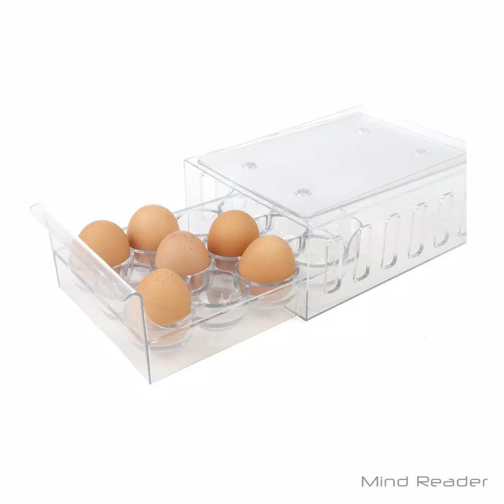 Mind Reader Clear Stackable 1-Dozen Egg Container Storage Drawer, Reusable BPA-Free Plastic