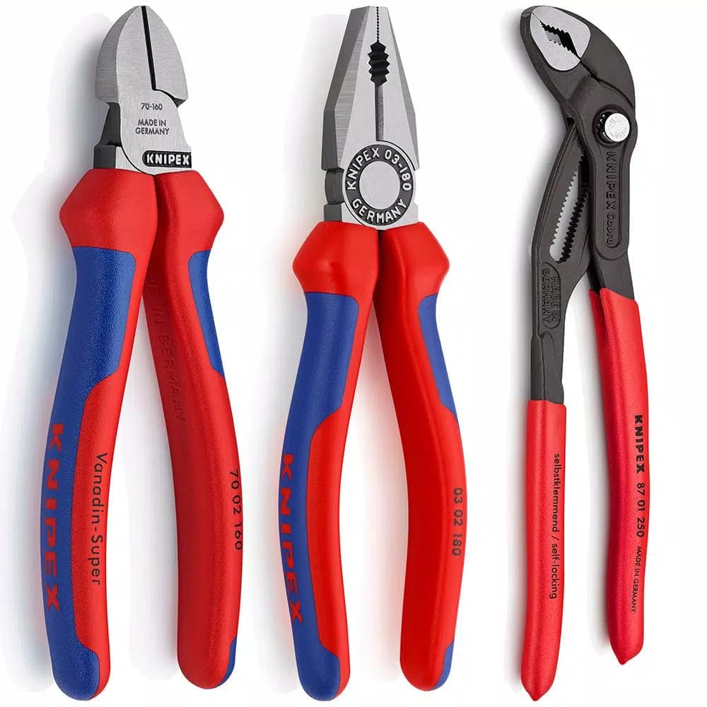 KNIPEX 3-Piece Pliers Set with Combination, Diagonal, and Cobra Water Pump Pliers