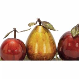 LITTON LANE Elegant Metal Fruit Sculpture Set - Golden Pear and Red Apples on Leaf Tray Base thumbnail 4