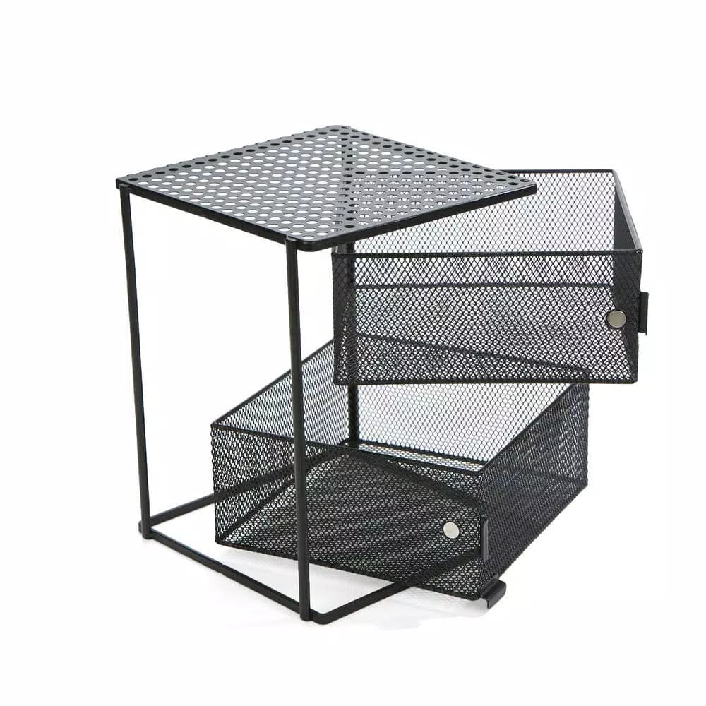 Mind Reader Rotating 2-Tier All-Purpose Organizer Shelf with Magnetic Baskets and Top Shelf, Black