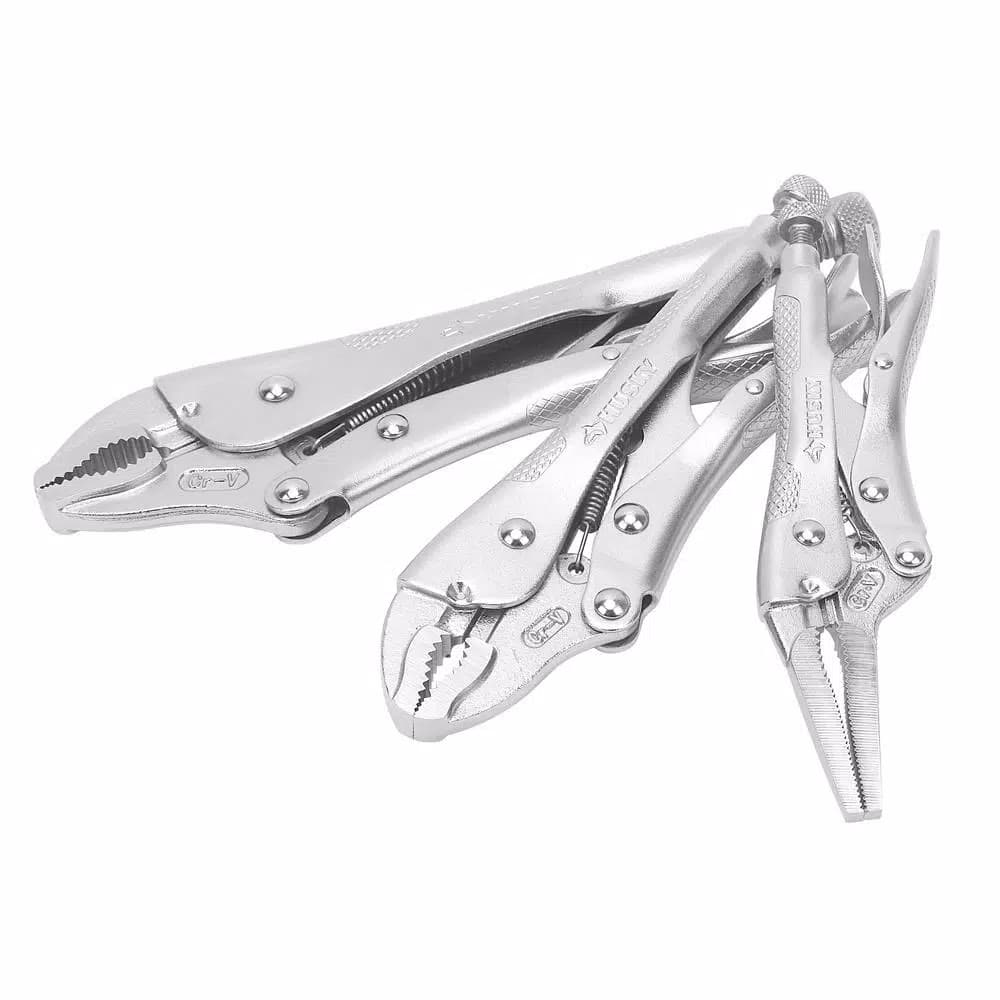 Husky 3-Piece Locking Pliers Set with Long Nose and Heat-Treated Jaws