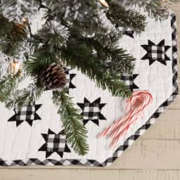 VHC Brands Emmie 21 in. Black and White Patchwork Christmas Tree Skirt, Hand-Quilted Cotton thumbnail 4