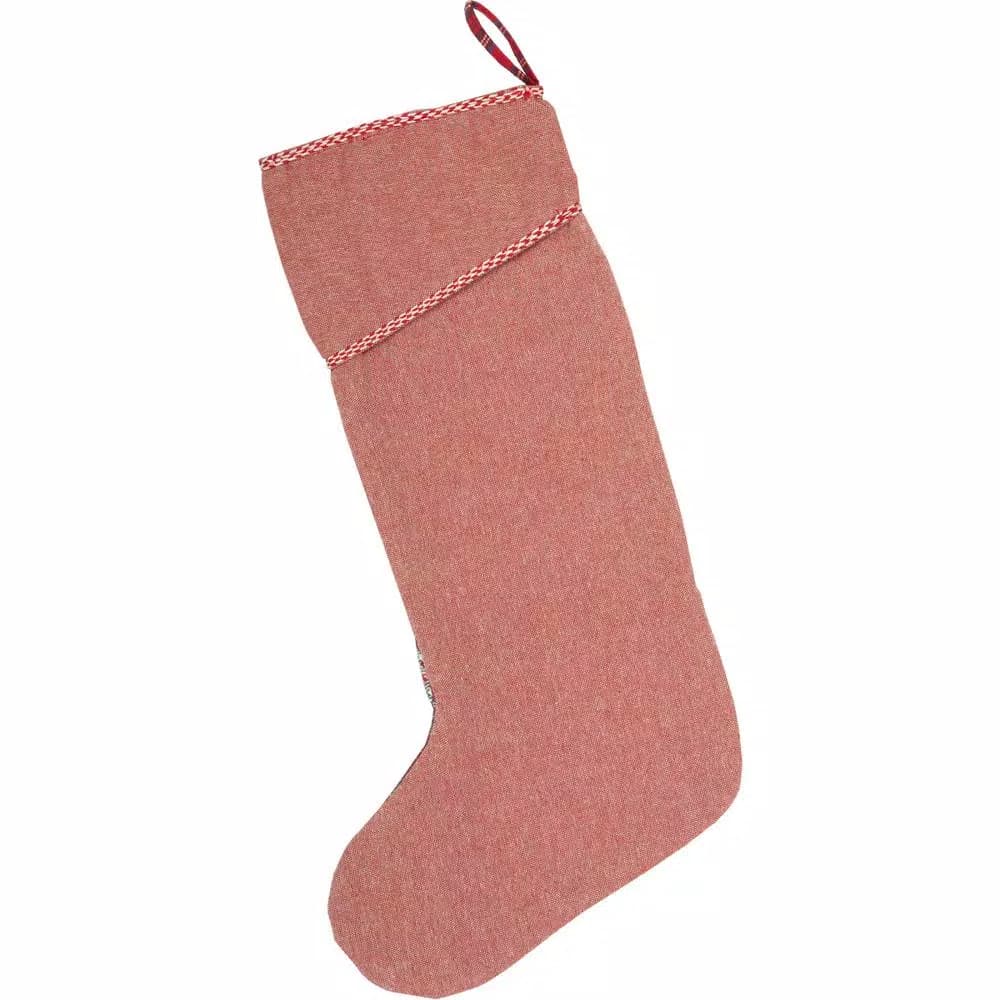 VHC Brands 20 in. Peyton Cotton Patchwork Christmas Stocking - Tomato Red & Plaid