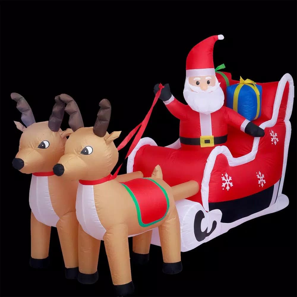 JOYDECOR 5 ft. Santa Claus on Sleigh with 2 Reindeer Christmas Inflatable Outdoor Decoration with LED Lights