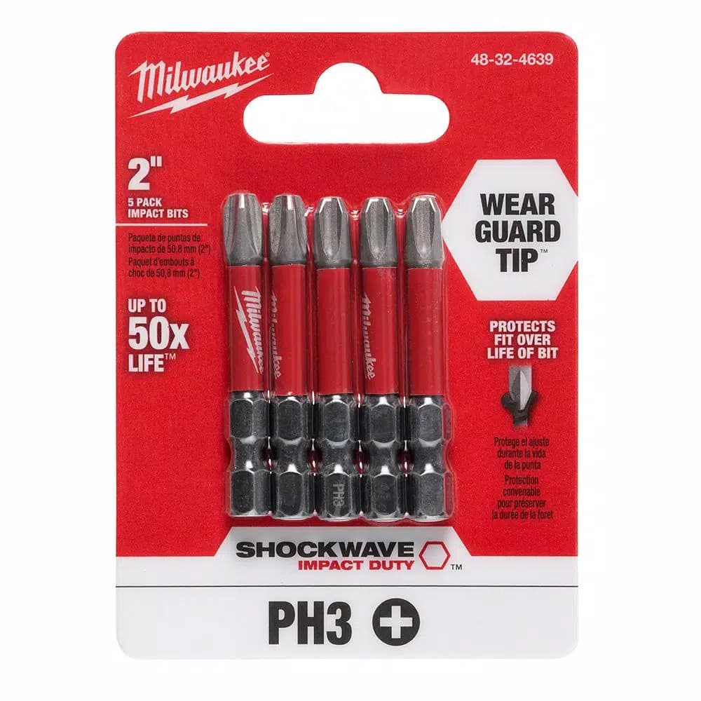 Milwaukee SHOCKWAVE Phillips #3 2 in. Impact Duty Steel Screwdriver Bits, 5-Pack