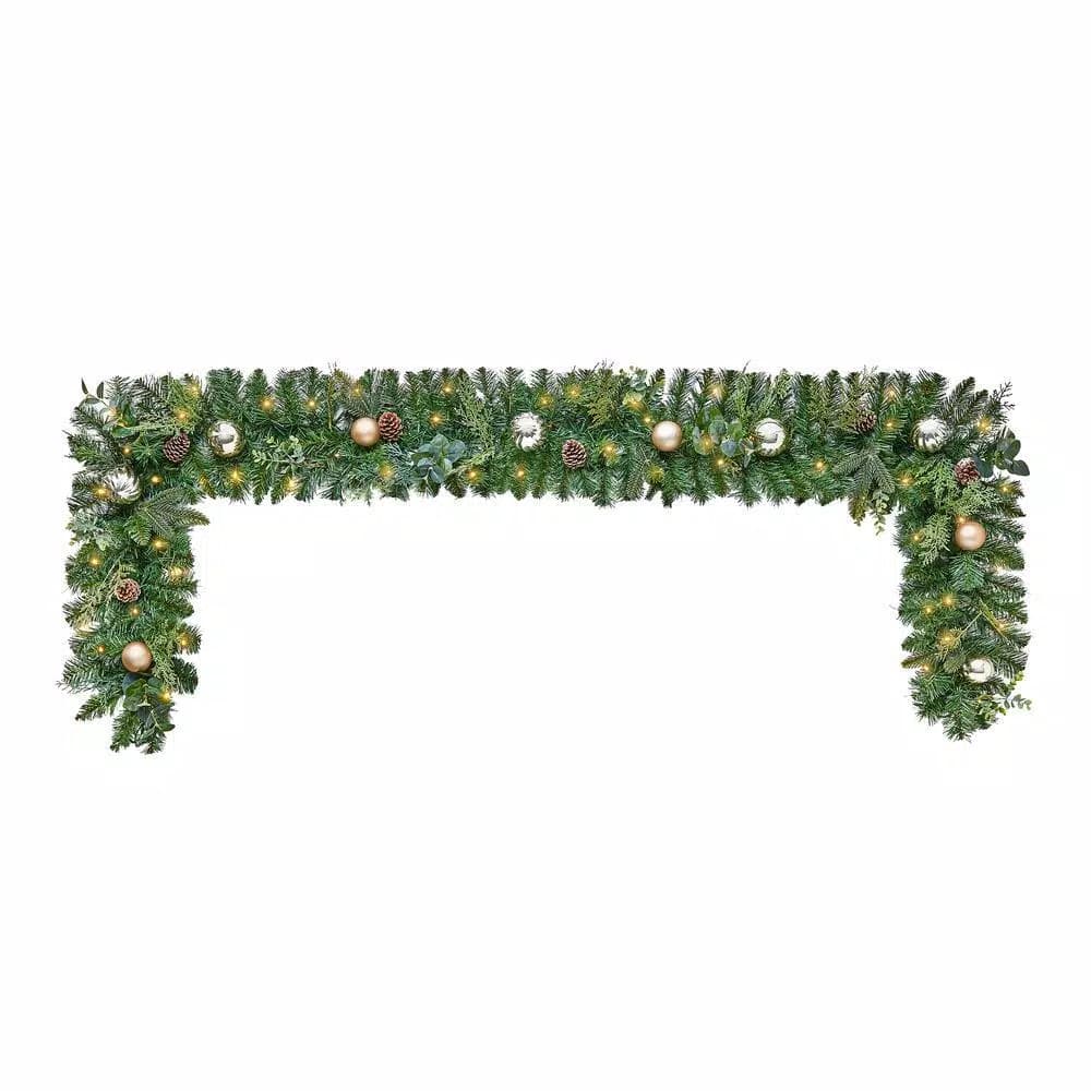 Home Accents Holiday 9 ft. St. Germain Pre-Lit Mixed Pine LED Christmas Garland with Ornaments & Pine Cones