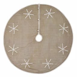 VHC Brands 55 in. Pearlescent Natural Tan Coastal Christmas Tree Skirt with Snowflake Pearl Buttons thumbnail 1