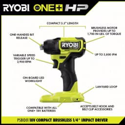 RYOBI ONE+ HP 18V Compact Brushless 2-Tool Combo Kit with 1/2 in. Drill/Driver and 1/4 in. Impact Driver thumbnail 4