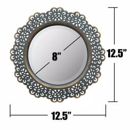Stonebriar Collection Stonebriar Small Round Turquoise Metal Lace Accent Mirror with Brass Highlights, 12.5 in. thumbnail 4