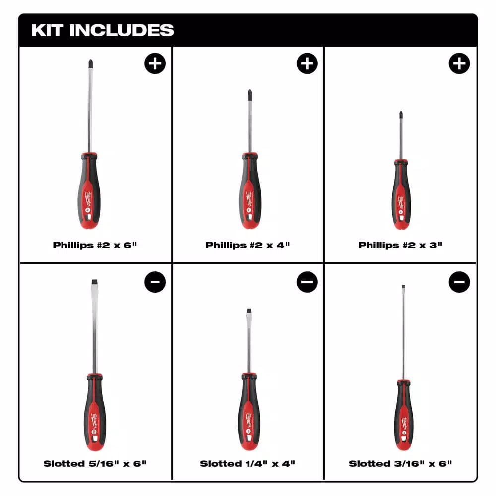 Milwaukee 6-Piece Screwdriver Set with Magnetic Tips and High-Leverage Handles