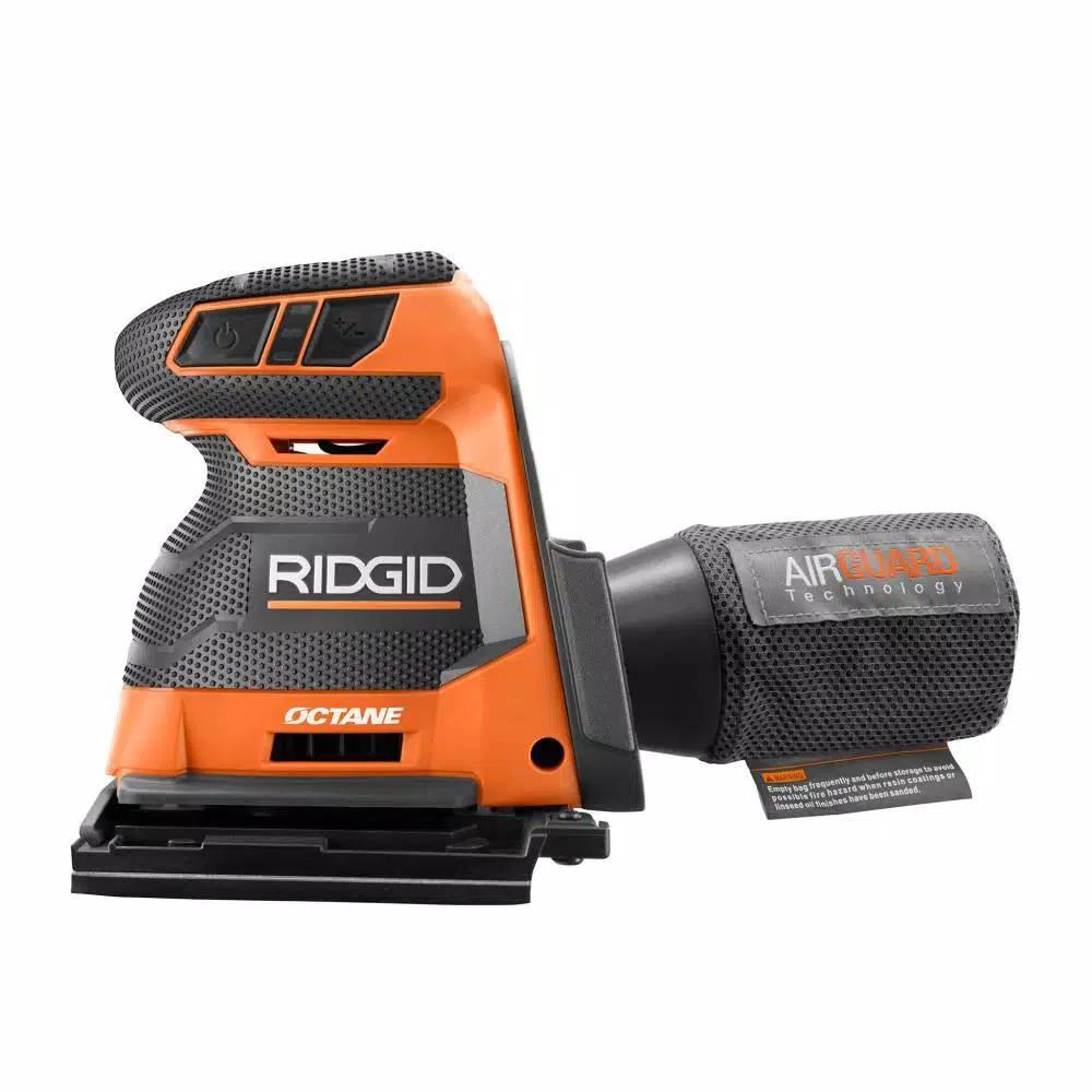 RIDGID 18V OCTANE Cordless Brushless 3-Speed 1/4 Sheet Sander Kit with 2.0 Ah Battery and Charger
