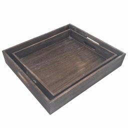 Admired By Nature Rustic Wooden Serving Tray Set of 2 with Handles, Antique Style Decorative Trays thumbnail 2