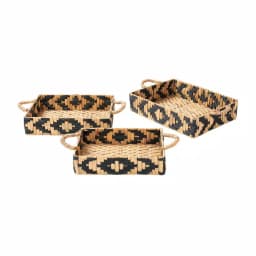Home Decorators Collection Black and Natural Water Hyacinth Wicker Tray Set, 3-Piece Rectangle thumbnail 1