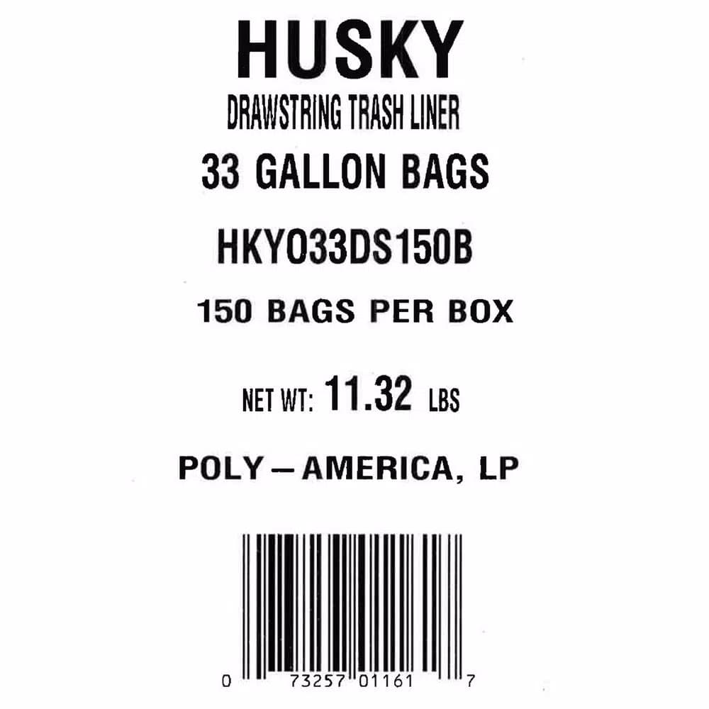 HUSKY 33 Gallon Drawstring Trash Bags, Black with Red Drawstrings, 150-Count