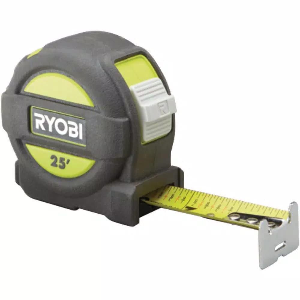RYOBI 25 ft. Tape Measure with Overmold Housing and Wireform Belt Clip
