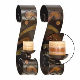 LITTON LANE 19 in. Scrolled Iron Candle Sconces with Metallic Brown Finish (Pair) thumbnail 5