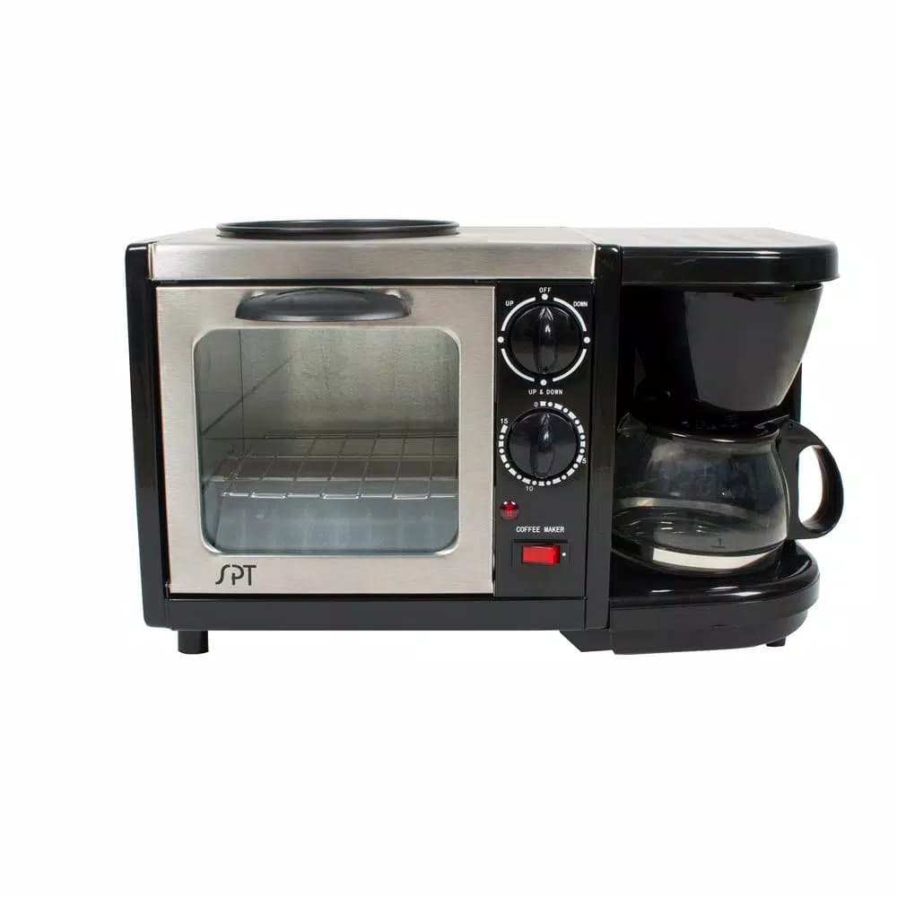 SPT 3-in-1 Breakfast Center - Toaster Oven, Coffeemaker, and Frying Pan, 1450W, Black
