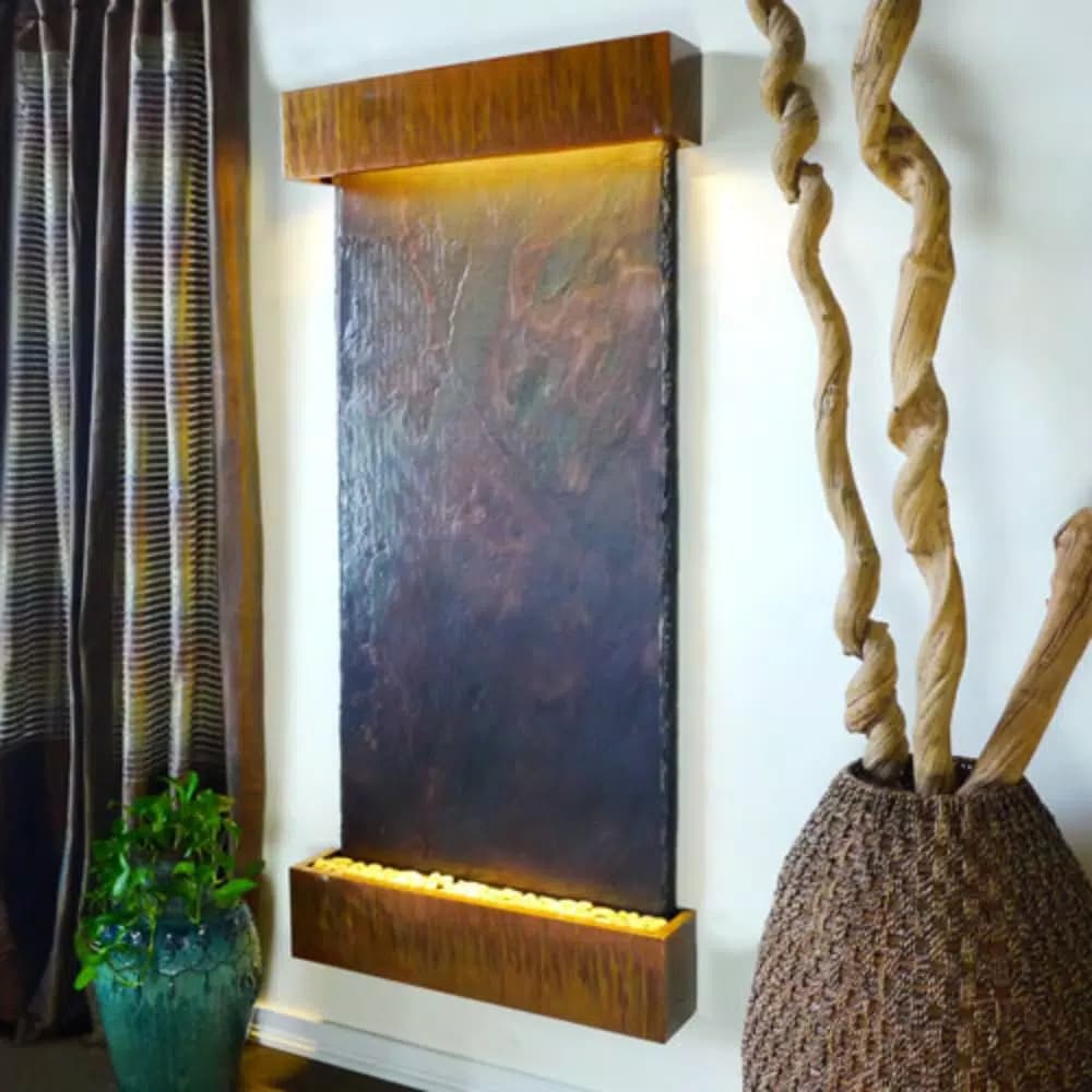 Water Wonders Grande Nojoqui Falls Lightweight Slate Wall Fountain - Copper Patina Trim