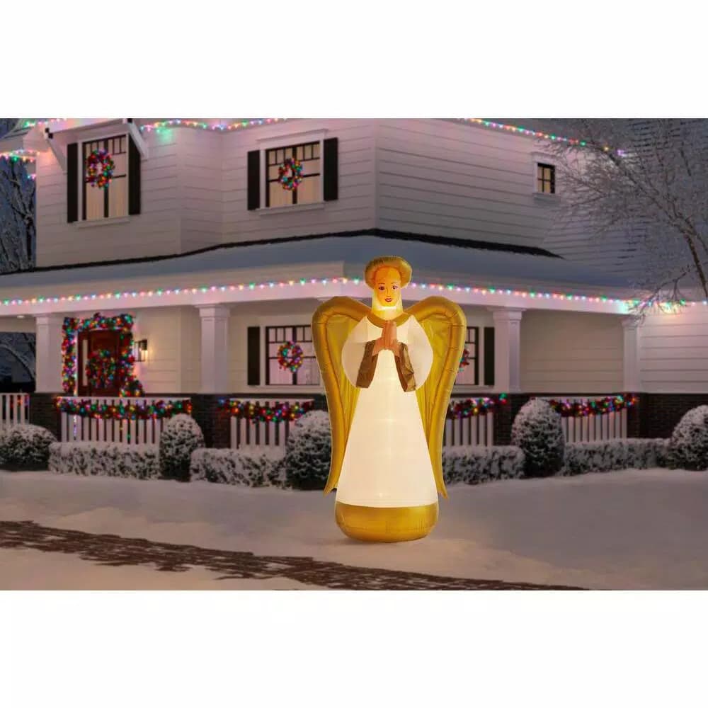 Airblown 8 ft. Inflatable Fuzzy Luxe Angel with Gold Metallic Accents - Religious Christmas Decor