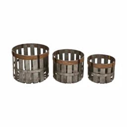 Glitzhome Farmhouse Slotted Galvanized Metal Storage Basket Set, Round with MDF Top (Set of 3) thumbnail 1