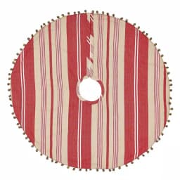 VHC Brands 21 in. Vintage Stripe Candy Apple Red Farmhouse Christmas Mini Tree Skirt with Jingle Bell Trim thumbnail 1