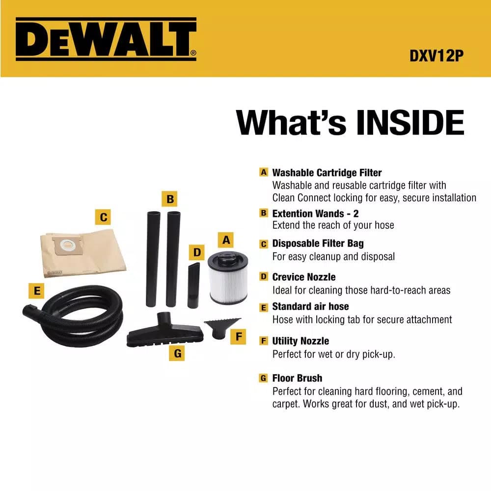 DEWALT 12 Gal. Poly Wet/Dry Vacuum, 5.5 Peak HP, 120 V