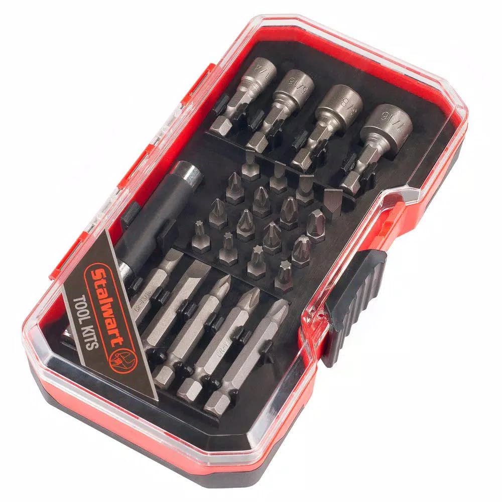 Stalwart 26-Piece Power Bit and SAE Nut Driver Set with Ergonomic Handle and Storage Case