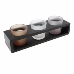 LUMABASE Trio Candle Tray with 3 Frosted Earth Tone Glass Votives - Black Wood thumbnail 1