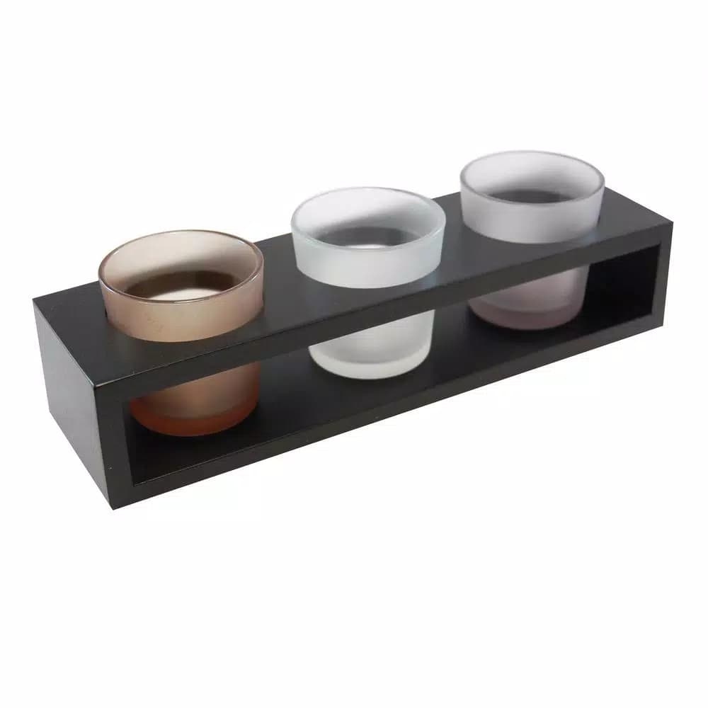 LUMABASE Trio Candle Tray with 3 Frosted Earth Tone Glass Votives - Black Wood