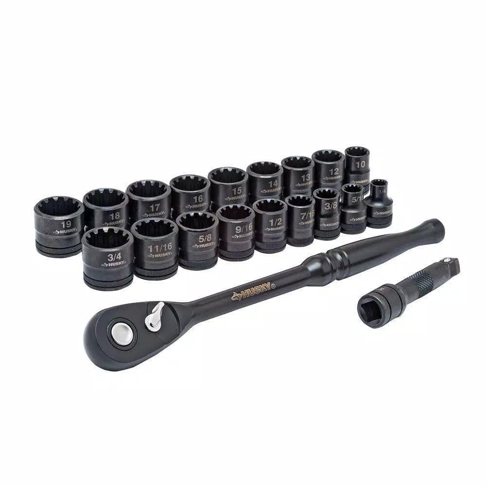 Husky 20-Piece 3/8 in. Drive 100-Position Ratchet and Universal Socket Wrench Set, SAE/Metric
